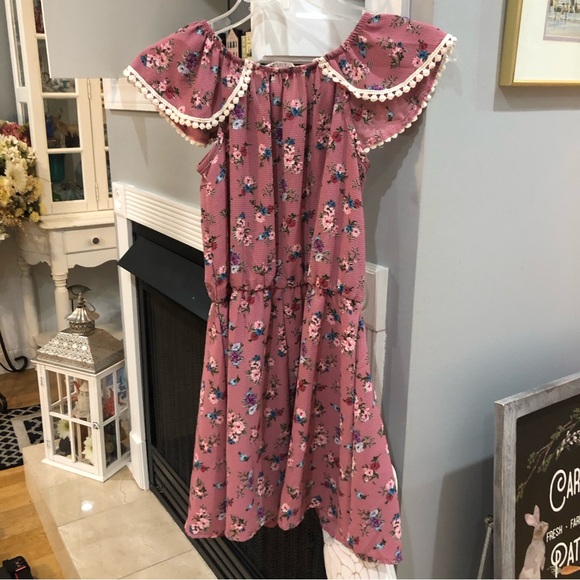 Girls Izzy & Addie Floral Flower Mauve Blush Pink Crochet Sun Dress - Picture 5 of 5